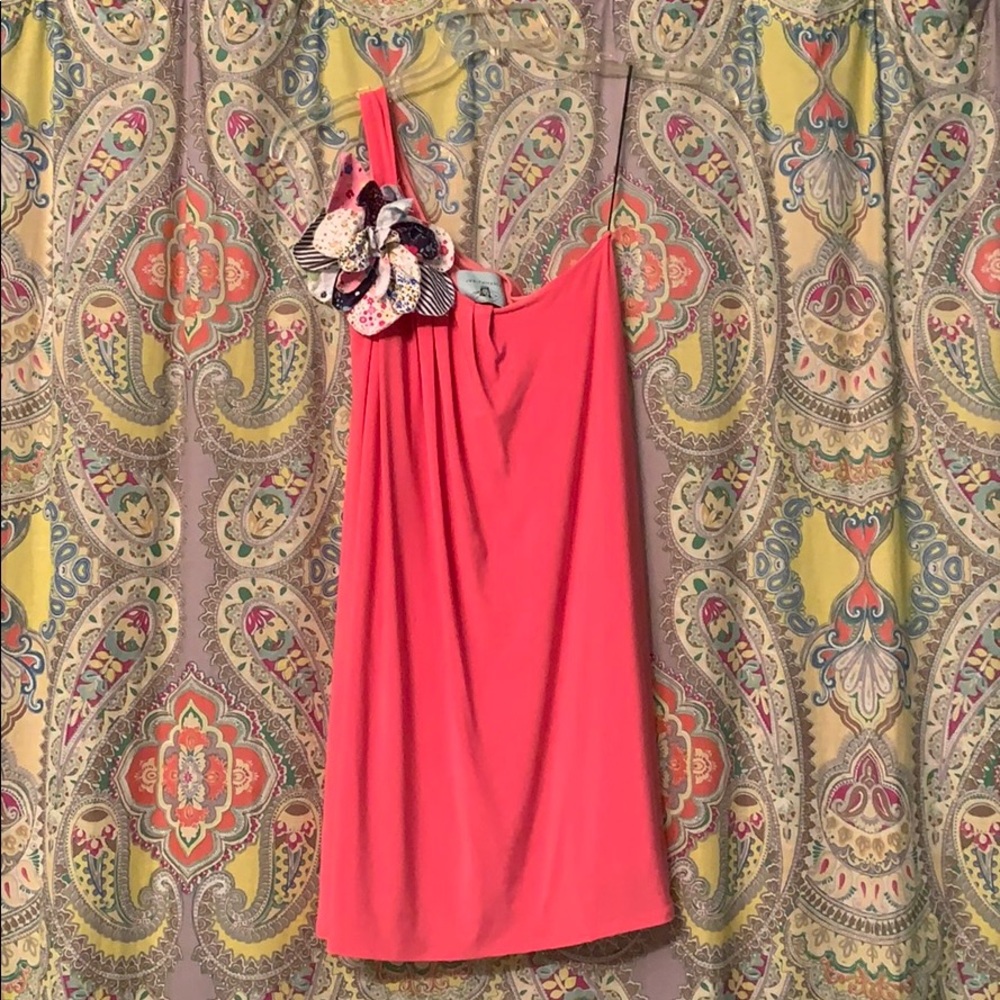 One shouldered hot pink dress